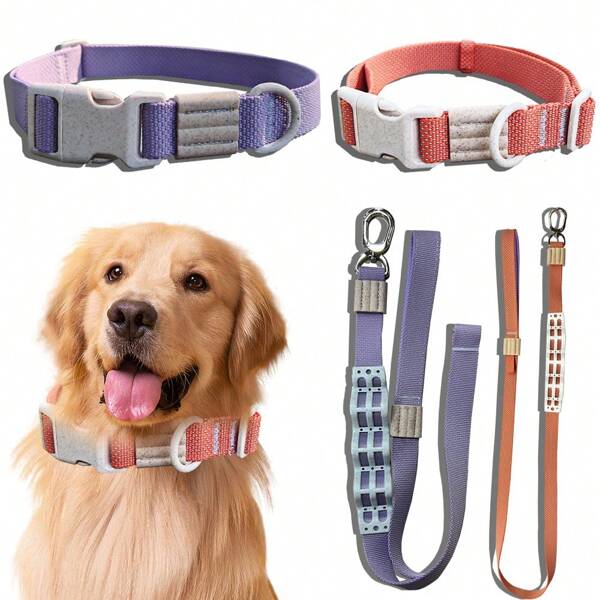 Rice Husk Shock-Absorbing Leash & Collar Set | Zinc Alloy Heavy-Duty Lock | Pet Safety & Comfort For Active Dogs|Super Hook Design|The Perfect Choice For Hiking, Jogging, And Pet Exploration