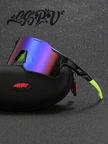 SSPV 1pc Wraparound Cylindrical Lens Fashion Y2K Sports Eyeglasses, Black/Blue/Green/Red, Hollow Breathable Ergonomic Design, Geometric Pattern, Anti-Reflection And Anti-Glare, Adjustable Silicone Non-Slip Legs And Nose Pads, Suitable For Cycling, Mountain Biking, Road Cycling, Outdoor Sports, Running, Driving, Fishing, Golf, Beach, Baseball, Hiking, Hunting - Multicolor - View 2