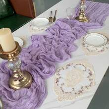 1pc Pleated Bohemian Style Table Runner, Wedding Birthday Party Gathering Decorations - Purple - View 6