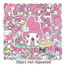 Sanrio 50张可爱三丽鸥旋律兔贴纸，卡通旋律兔图案，适用于剪贴簿、笔记本电脑、手机、行李箱等，防水贴纸，礼品装