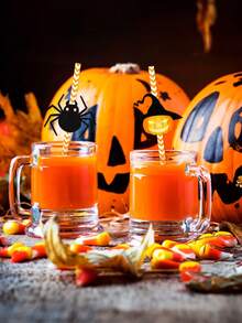 10pcs/Set Halloween Party Decoration Disposable Paper Straws, Special Patterns Of Spider, Pumpkin, Witch, Skeleton, Wedding And Birthday Supplies, Home And Party Decorations - Multicolor - View 4