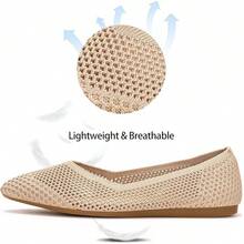 Womens Flat Shoes Classic Pointed Toe Flats Knitted Dress Shoes Soft Comfortable Dressy Flats Women - 本色網眼 - 查看 4