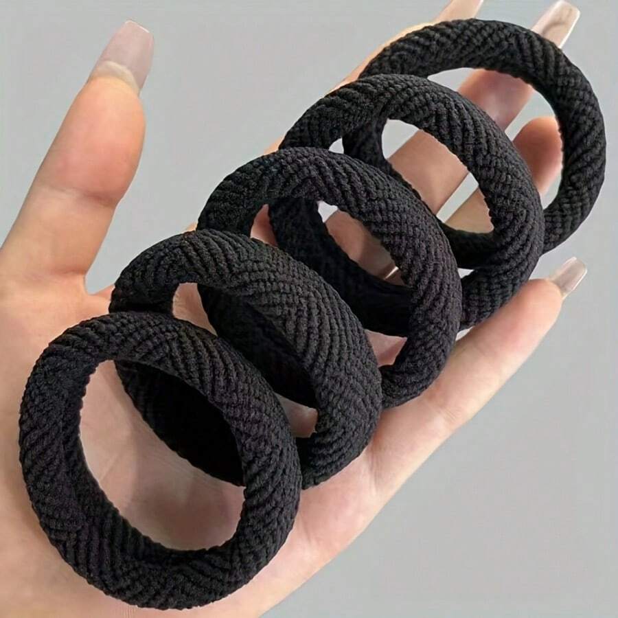 5 件尼龙防断裂弹力发带套装，黑色宽厚发带，适合女性，防滑发卷，适用于运动、瑜伽和马尾辫夹。