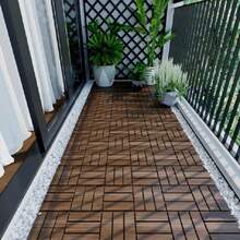 30Pcs Plastic Interlocking Deck Tiles, Solid Acacia Deck Tiles 12''x12''Interlocking Flooring Tiles Checker Pattern ,Patio Floor Decking Tiles For Balcony Decor Backyard - 棕色 - 查看 3