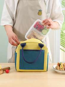 1 pieza Bolsa de almuerzo con capacidad grande y bloques de color para estudiantes - Diseño de tela Oxford portátil, revestimiento de aluminio grueso, fácil de llevar, mantiene la comida caliente y fría, adecuado para viajes al aire libre, estilos masculinos y femeninos, sin contacto con los alimentos, bolsa de almuerzo aislada, esencial para volver a la escuela