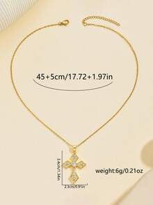 Nooxian 1 chiếc vòng cổ thánh giá bằng đồng Zirconia dành cho nữ - Vàng - Xem 7