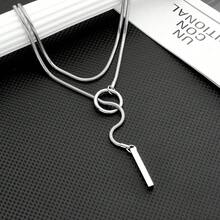 Collar de cadena deslizante para mujer, collar de acero inoxidable con colgante de barra, collar bohemio hecho a mano, collar largo de lariat, joyería de plata - Capas - Ver 4