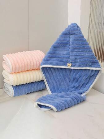 1pc Coral Fleece Soft Towel Hat, Thick Absorbent Quick Dry Hair Turban, Wavy Pattern