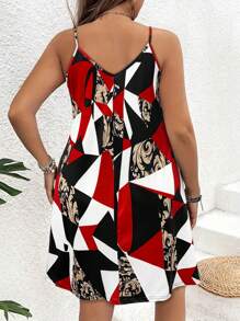 Summer New Geometric Pattern Plus Size Sleeveless Dress For Women,Sexy Vacation Sundress, Flowy Summer Beach Dress, Boho Chic Short Dress For Women,Leisurely Summer Outfits For Women