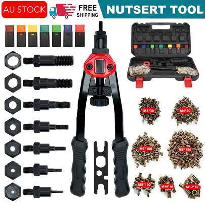 Rivet Nut 430PCS Rivets M3-12 Riveting Kit Rivnut Nutsert Tool Riveter Gun Black