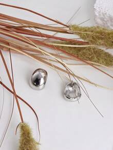 "Geometric Mirrored Silver Earrings – Modern Minimalism With A Futuristic Touch" - Bạc - Xem 4