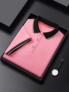 ALTZTAR Men's Casual Commuter Colorblock Short Sleeve Polo Shirt - Pink - View 6