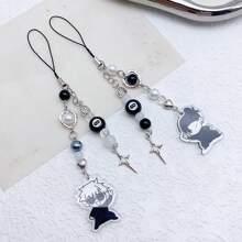 1pc Gojo Creative Star Phone Case Beaded Hanging Chain, Keychain Hanging Item Personalized Versatile Phone Chain, Car Hanging Fashion, Black And White Surrounding Fashion Creative Acrylic Beaded Phone Case Chain, Card Book Hanging Rope Camera Chain Valentine's Day Valentines School Cartoon