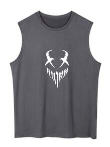 Men's Simple Print Sleeveless Tank Top, Summer