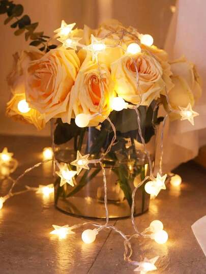 1pc 1.5/3/6m Matte Ball & Pentagram Decor LED String Lights, Suitable For Garden, Camping, Party, Wedding, Yard Decoration, Christmas Fairy Lights, Home Decor, Room Decor, Wall Decor, Christmas Decoration