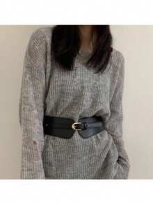 1PC 女士宽边复古松紧腰带 PU 皮革时尚搭配西装连衣裙外套腰部松紧装饰腰带展现您的完美身材