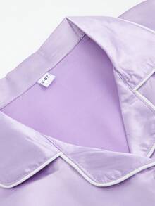 Girls Pajamas, Satin Silky Pjs Set Kids 2Pcs Button-Down Nightwear Sleepwear Gift For Kids - Màu tím hoa cà - Xem 5