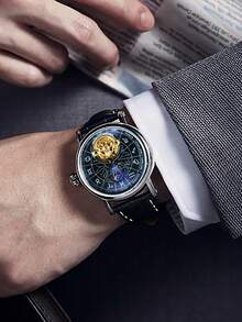 T-WINNER 1 pieza Reloj mecánico automático de moda con diseño luminoso del zodíaco chino para hombres, reloj de esqueleto de tourbillón, relojes de lujo de marca superior para hombres, regalo con caja - Azul - Ver 7