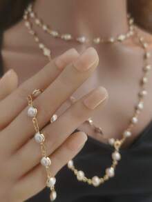 1件波西米亚风仿珍珠流苏项链，长款度假风项链，独特饰品，适合派对、送礼和日常佩戴 - 彩色 - 查看 4