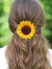 4 件套女孩向日葵发夹，黄色花朵发夹雏菊发夹，大号和小号向日葵发夹花卉发饰 - 黃色 - 查看 6