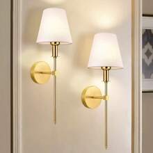 Modern Golden Or Black Hardwired Wall Sconces Set Of 2 Slim With White Fabric Shade,Wall Lighting For Bathroom Vanity Mirror Living Room Dining Entryway Fireplace Mantel Theater Room Bedside - 2 đèn tường vải Mỹ - Xem 3