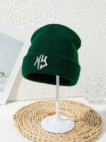 1 件男女通用刺绣“NY”字母户外徒步街头休闲亚克力无檐便帽，纯色，针织帽，秋冬秋季服装 - C - 查看 18