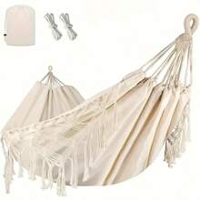 2 In 1 Bohemian Canvas Hammock And Swinging Chair Outdoor Camping Woven Tassels Swing Hammock Frame Portable Indoor-Outdoor Garden - Multicolor - View 12
