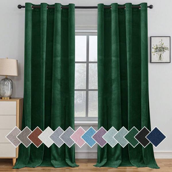 YSTYLE Ystyle Vorhänge Samt 2 Stück Set, Blickdichte Vorhänge mit Löchern, Verdunkelungsvorhänge, Vorhänge, Wärmeschutzvorhänge, Wohnzimmer Verdunkelungsvorhänge, dicke Vorhänge