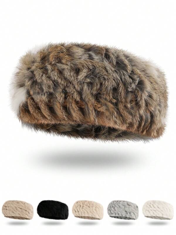 1pc Solid Color Rabbit Fur Headband, Warm For Autumn/Winter, Suitable For Indoor, Outdoor, And Commuting