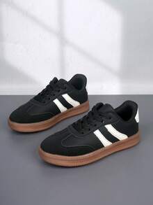 1 Pair Fashionable Lace-Up Trainers For Girls, Suitable For Back To School Season, Student Shoes For Spring & Autumn - Black - View 5