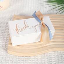 10 pièces Boîte de faveur de mariage imprimée "Thank You" avec nœud en ruban de satin coloré. Boîte cadeau en papier élégante avec estampage blanc et or pour douche de mariée, réception de mariage, fête d'anniversaire, cadeaux pour les invités et décorations de table - Boîte rectangulaire - Voir 12