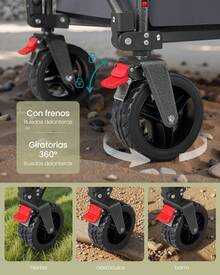 SONGMICS Carro de Mano Plegable, Carro de Jardín, 150 L, con 4 Ruedas Extraíbles, Carga de 150 kg, para Exterior, Jardín, Gris Pizarra - Gris - Ver 4