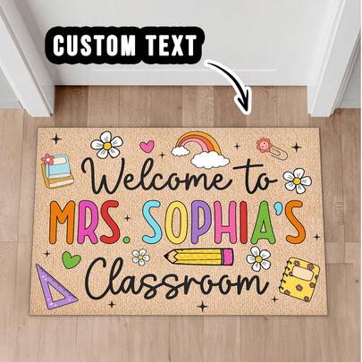 Customized Teacher Welcome Mat, Personalized Teacher Classroom Mat, Classroom Decor, Teacher's Day Gift, Teacher Carpet, Welcome Mat, First Day Of School Gift