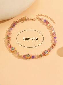 1 件节日海洋风彩色宝石串珠手工项链，配金属合金花卉吊坠，时尚珠宝，适合女性日常佩戴、海滩派对和旅行 - 彩色 - 查看 5