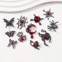 5pcs/10pcs Random Y2K Dark Sweet & Spicy Series Moon, Spider, Butterfly DIY Earrings, Necklaces, Keychains & Accessories - Red-10pcs - View 1