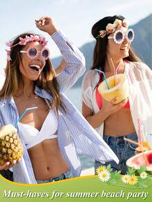 1 Pair Women's Daisy Flower Round Glasses,Cute Personalized Glasses,Fashion Decorative Eyewear,Party Glasses, For Party, Ball, Birthday, Hawaiian Beach Vacation Fashion Fashion Glasses