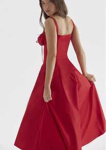 Verano viajero temperamento color sólido moda de gama alta halter vestido falda femenina - Rojo - Ver 4