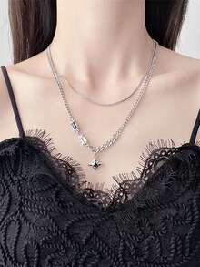 1 件双层星星颈链，男女款毛衣链，波西米亚风格，情侣礼物，派对，旅行纪念品，生日礼物，男士珠宝 - 銀色 - 查看 3
