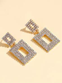 1 Pair Luxury Full Crystal Geometric Square Stud Earrings For Party, Wedding, Banquet