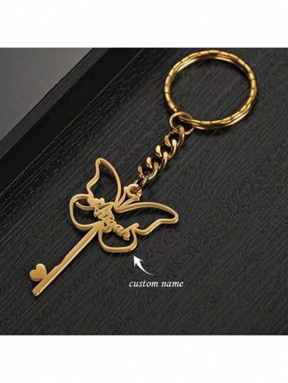 Chaveiro de borboleta personalizado - Chaveiro de aço inoxidável com nome personalizado para mulheres/homens, joia gravável para presente de aniversário/aniversário/casamento (gravação a laser grátis)
