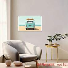 Vintage Metal Sign 8x12 Inches Beach Van With Surfboard On Roof, 2D Flat Print Wall Art - Multicolor - View 1