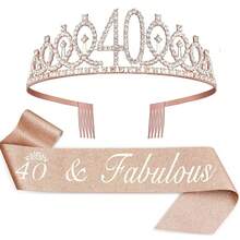 2pcs/Set Birthday Sash And Tiara For Women Including Birthday Crown,It's My Birthday 11th 12th 13th 14th 15th 16th 17th 18th 19th 20th 21th 22th 23th 24th 25th 26th 29th 30th Birthday Sash Ribbon Fabulous Candles And Cake Topper, Birthday Women Gifts For Happy Birthday Party Favor Supplies For Rose Gold Party Accessories