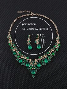 1 Set 1 Pair Earrings + 1 Necklace Luxury Bridal Jewelry Set, Rhinestone Inlaid, Professional Jewelery For Women Party Accessories, Gift For Girl/Lady