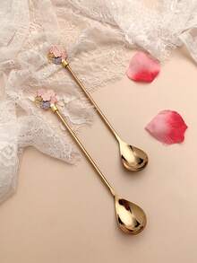 2pcs Flower Detail Spoon,Kitchen,Christmas Gift,School Supplies