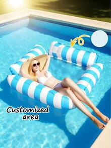 Inflatable 4-Tube Mesh Lounge Chair, Adult Hammock, Striped Armrests, Folding Float Row - Baby Blue - View 9