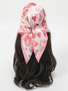 1 件心形印花头巾，新款时尚女士发巾，舒适柔软面料，适合日常佩戴 - 彩色 - 查看 10