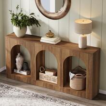 LITTLE TREE 70.9" Console Table With Storage, Wood Entryway Entry Table With 3 Arched Shelves For Foyer, Hallway, Living Room, Behind Couch Sofa, Narrow Long, Brown - 棕色 - 查看 4