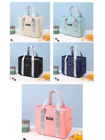 1pc Simple English Letter Solid Color DIY Insulated Lunch Bag, Lunch Box Bag, Thermal Lunch Tote, Large Capacity Insulated Lunch Handbag For Students, Office Workers, Water-Resistant, Oil-Proof