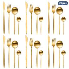 Juego De Cubiertos De 24 Piezas Cuchillo,Tenedor Y Cuchara,Juego De Cubiertos Para 6 Personas,Cubiertos Acero Inoxidable De 24 Piezas Incluye Cuchillos,Tenedores,Cucharas Espejo Pulido,Juego De Cubierto Para Cocina, Restaurante,Hotel,Apto Para El Lavavajillas (oro) - Dorado - Ver 8