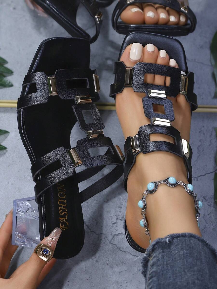 女士方头高跟凉鞋，纯色哥特式波西米亚风优雅时尚休闲夜店面料荷叶边/荷叶边办公室/家居/户外婚礼派对夏季